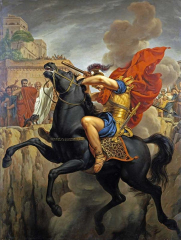 The Death of Marcus Curtius White Modern Wood Framed Art Print with Double Matting by Francois, Pierre Joseph Celestin