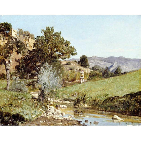 A Hunter In a Landscape White Modern Wood Framed Art Print by Guigou, Paul