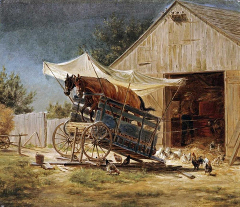 The Hay Thrasher White Modern Wood Framed Art Print with Double Matting by Henry, Edward Lamson