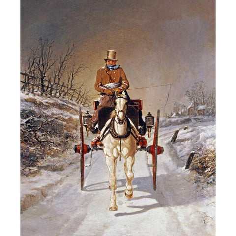 A Winters Drive Gold Ornate Wood Framed Art Print with Double Matting by Herring, Benjamin