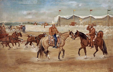 The Arrival of The Boss at The Rodeo White Modern Wood Framed Art Print with Double Matting by Icaza, Ernesto