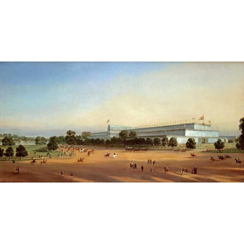 Crystal Palace During The Great Exhibition of 1851 White Modern Wood Framed Art Print by Le Bihan, P.