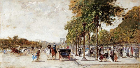 Les Champs Elysees, Paris White Modern Wood Framed Art Print with Double Matting by Loir, Luigi