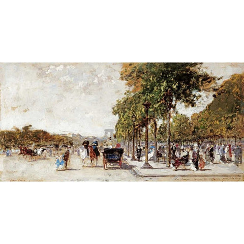 Les Champs Elysees, Paris White Modern Wood Framed Art Print by Loir, Luigi