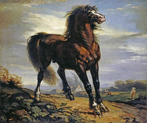 The Horse White Modern Wood Framed Art Print with Double Matting by Millet, Jean-Francois