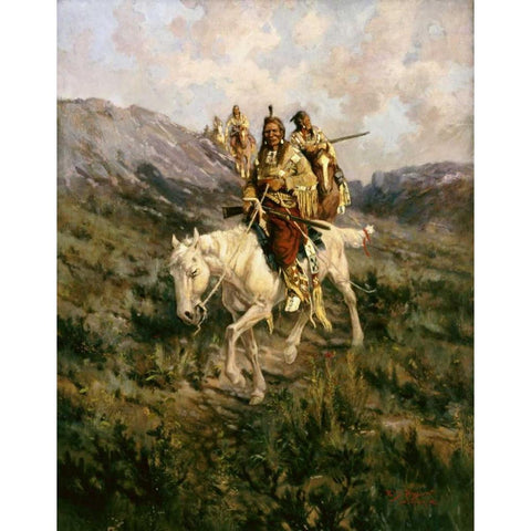 Visit To Another Tribe Black Modern Wood Framed Art Print with Double Matting by Paxson, Edgar Samuel