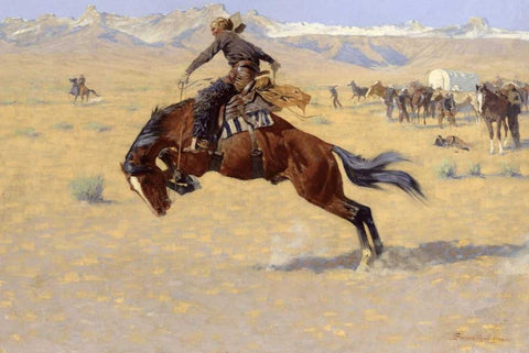A Cold Morning on The Range White Modern Wood Framed Art Print with Double Matting by Remington, Frederic