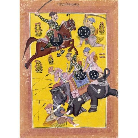 Sindhu Ragini on Horseback Black Modern Wood Framed Art Print with Double Matting by Sirohi