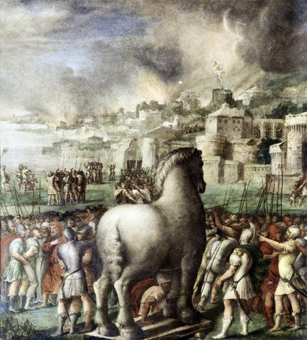 Trojan Horse White Modern Wood Framed Art Print with Double Matting by Abbate, Niccolo