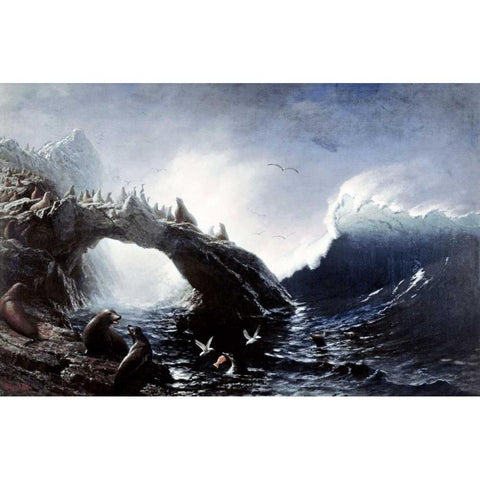 Farallon Island Black Modern Wood Framed Art Print with Double Matting by Bierstadt, Albert
