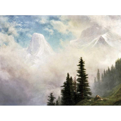 High in the Mountains Gold Ornate Wood Framed Art Print with Double Matting by Bierstadt, Albert