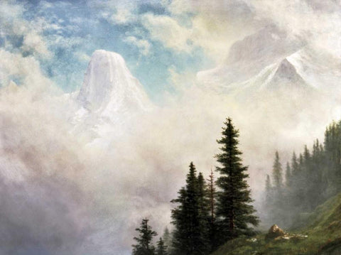High in the Mountains White Modern Wood Framed Art Print with Double Matting by Bierstadt, Albert