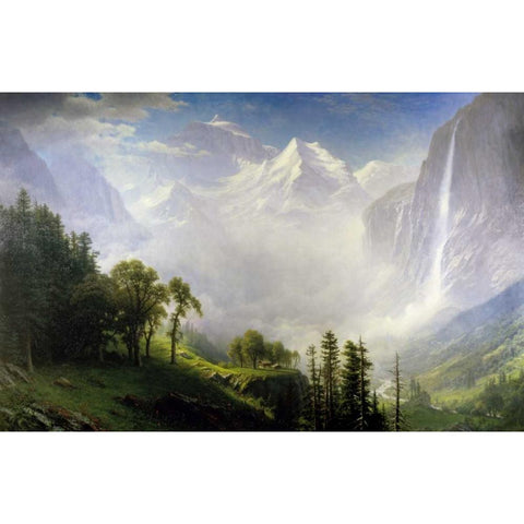 Majesty Of The Mountains White Modern Wood Framed Art Print by Bierstadt, Albert