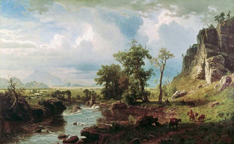 Platte River White Modern Wood Framed Art Print with Double Matting by Bierstadt, Albert