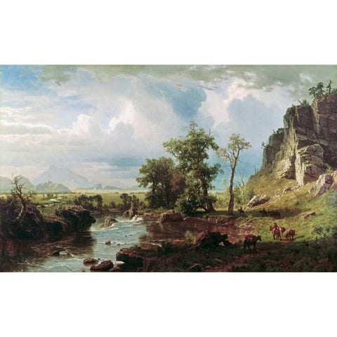 Platte River White Modern Wood Framed Art Print by Bierstadt, Albert