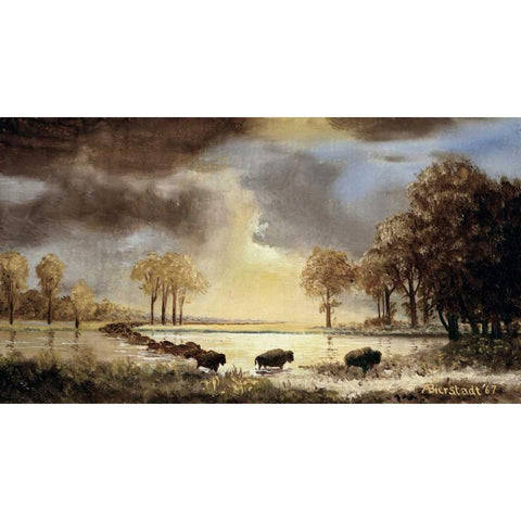 The Buffalo Trail, 1867 Black Modern Wood Framed Art Print by Bierstadt, Albert