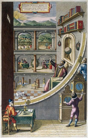 Tycho Brahe and Others With Astronomical Instruments Black Ornate Wood Framed Art Print with Double Matting by Blaeu, Joan