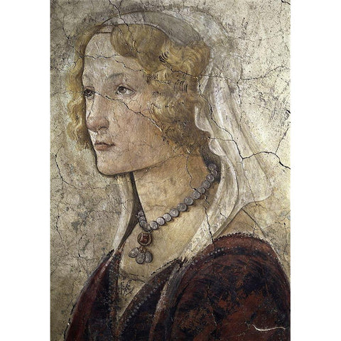 Young Woman Receives Gifts From Venus and The Three Graces (Detail of The Young Woman) Black Modern Wood Framed Art Print by Botticelli, Sandro