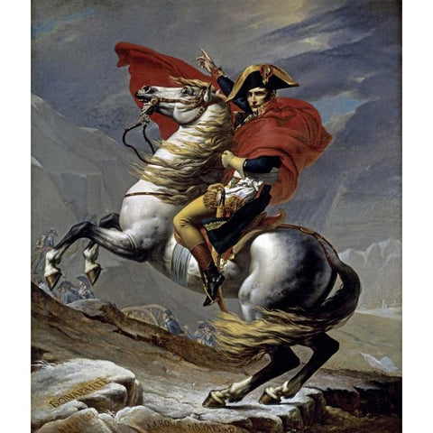 First Consul Crossing The Alps Black Modern Wood Framed Art Print with Double Matting by David, Jacques-Louis