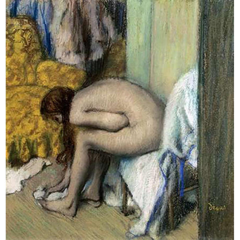After the Bath, Woman Drying Her Feet, 1886 Black Modern Wood Framed Art Print by Degas, Edgar