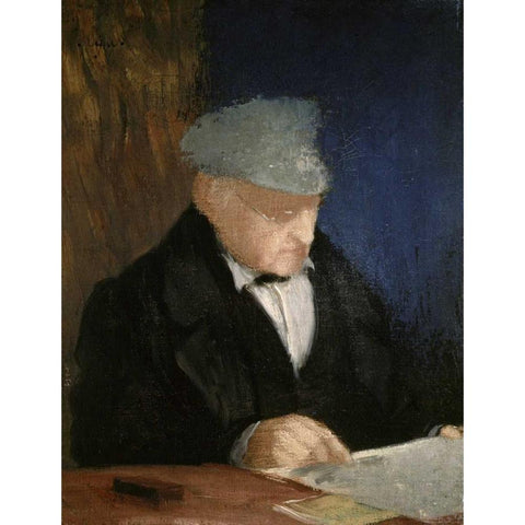 Auguste, the Artists Father Black Modern Wood Framed Art Print with Double Matting by Degas, Edgar