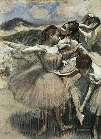 Dancers White Modern Wood Framed Art Print with Double Matting by Degas, Edgar