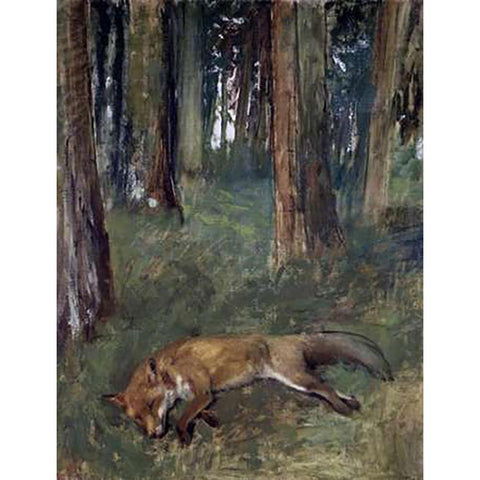 Dead Fox Under the Trees Gold Ornate Wood Framed Art Print with Double Matting by Degas, Edgar