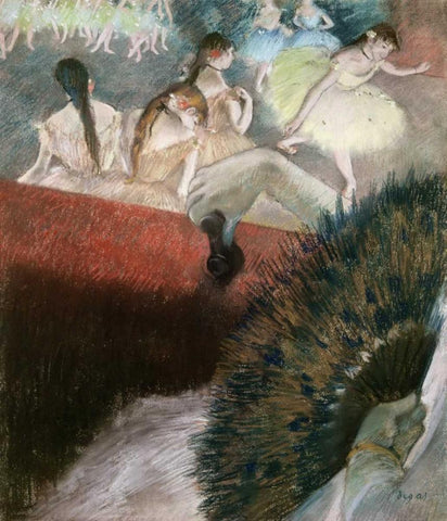 In the Theatre White Modern Wood Framed Art Print with Double Matting by Degas, Edgar