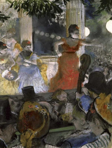 Le Cafe Concert Des Ambassadeurs White Modern Wood Framed Art Print with Double Matting by Degas, Edgar