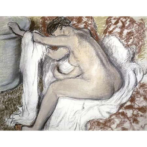 Leaving the Bath (Le Sortie du Bain) Gold Ornate Wood Framed Art Print with Double Matting by Degas, Edgar