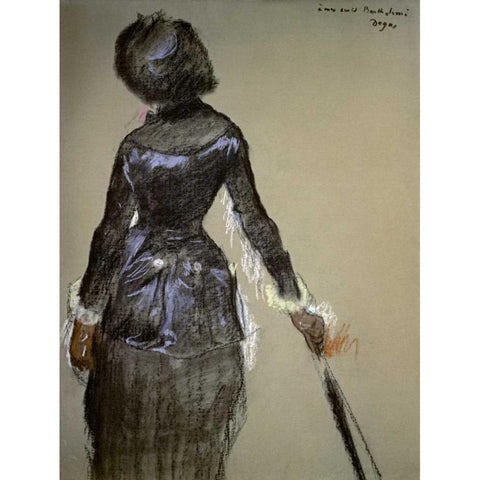 Mary Cassatt at the Louvre Black Modern Wood Framed Art Print by Degas, Edgar