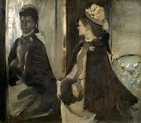 Portrait of Mrs. Jeantaud In The Mirror White Modern Wood Framed Art Print with Double Matting by Degas, Edgar