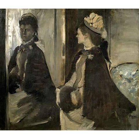 Portrait of Mrs. Jeantaud In The Mirror Gold Ornate Wood Framed Art Print with Double Matting by Degas, Edgar