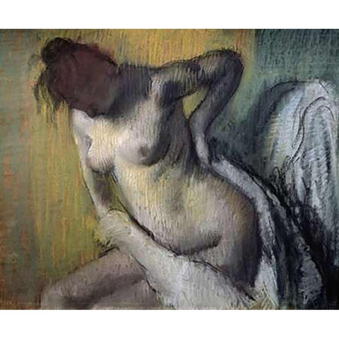Woman Drying Herself White Modern Wood Framed Art Print by Degas, Edgar