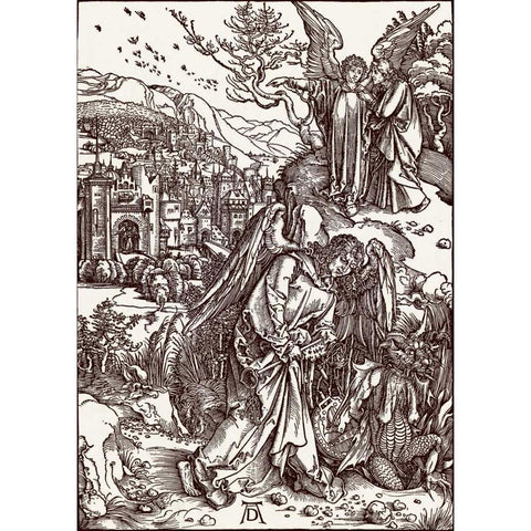 The New Jerusalem and the Bottomless Pit Black Modern Wood Framed Art Print with Double Matting by Durer, Albrecht
