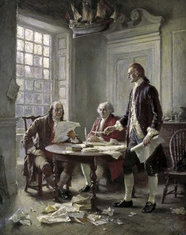 Drafting the Declaration of Independence White Modern Wood Framed Art Print with Double Matting by Ferris, Jean Leon Gerome