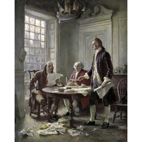 Drafting the Declaration of Independence Black Modern Wood Framed Art Print by Ferris, Jean Leon Gerome