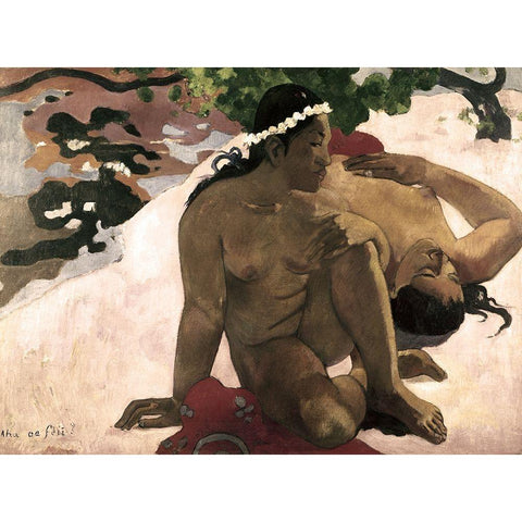 Aha Oe Feii? (Are You Jealous?) Gold Ornate Wood Framed Art Print with Double Matting by Gauguin, Paul