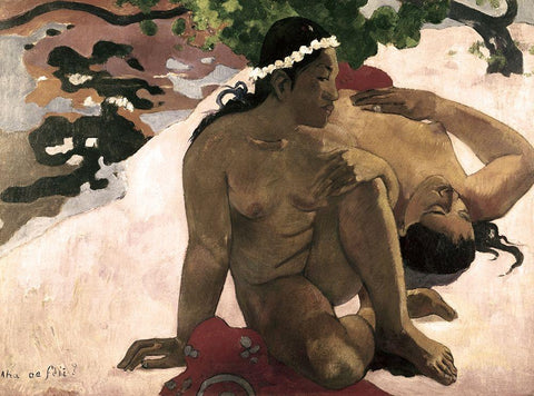 Aha Oe Feii? (Are You Jealous?) White Modern Wood Framed Art Print with Double Matting by Gauguin, Paul