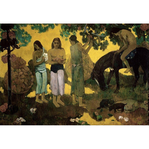 Harvest of Fruit Cuisine Black Modern Wood Framed Art Print with Double Matting by Gauguin, Paul