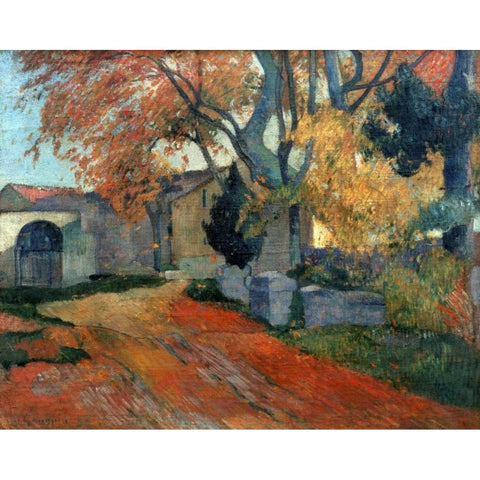 LAllee des Alyscalps Arles Black Modern Wood Framed Art Print with Double Matting by Gauguin, Paul