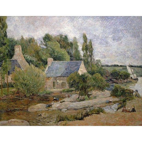 Les Lavendiers a Pont Aven Black Modern Wood Framed Art Print with Double Matting by Gauguin, Paul