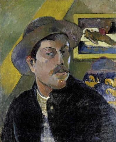 Portrait of the Artist, - Portrait de lArtiste - i White Modern Wood Framed Art Print with Double Matting by Gauguin, Paul