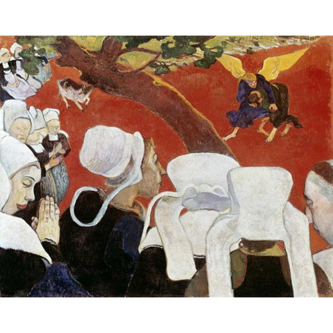 Vision After the Sermon Black Modern Wood Framed Art Print with Double Matting by Gauguin, Paul