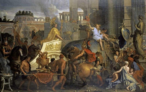 Alexanders Entrance Into Babylon White Modern Wood Framed Art Print with Double Matting by Le Brun, Charles