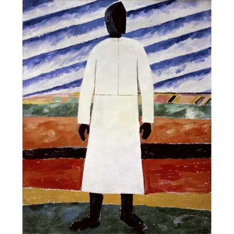 Farmer White Modern Wood Framed Art Print by Malevich, Kazimir