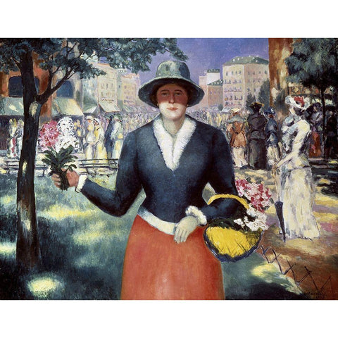 Flower Girl Black Modern Wood Framed Art Print with Double Matting by Malevich, Kazimir