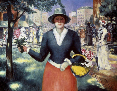 Flower Girl Black Ornate Wood Framed Art Print with Double Matting by Malevich, Kazimir