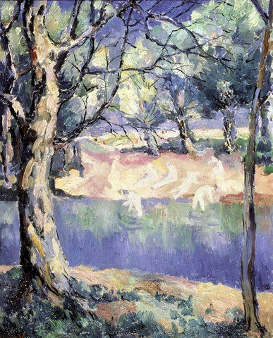 River In The Forest Black Ornate Wood Framed Art Print with Double Matting by Malevich, Kazimir