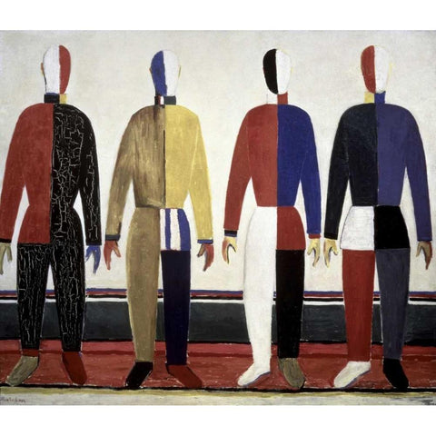 Sportsmen Black Modern Wood Framed Art Print with Double Matting by Malevich, Kazimir